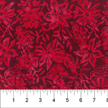 NORTHCOTT BANYAN BATIKS GARDEN PARTY FLORAL/LEAF TOSS RED DARK