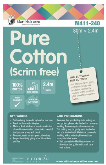 MATILDA'S OWN SCRIM FREE PURE COTTON 2.4M WIDE
